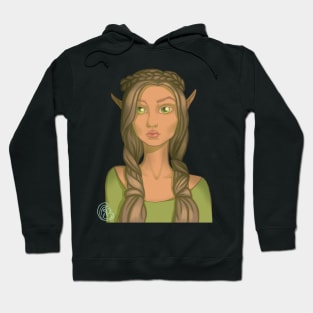 Forest nymph. Beautiful elf with big green eyes, anime art Hoodie